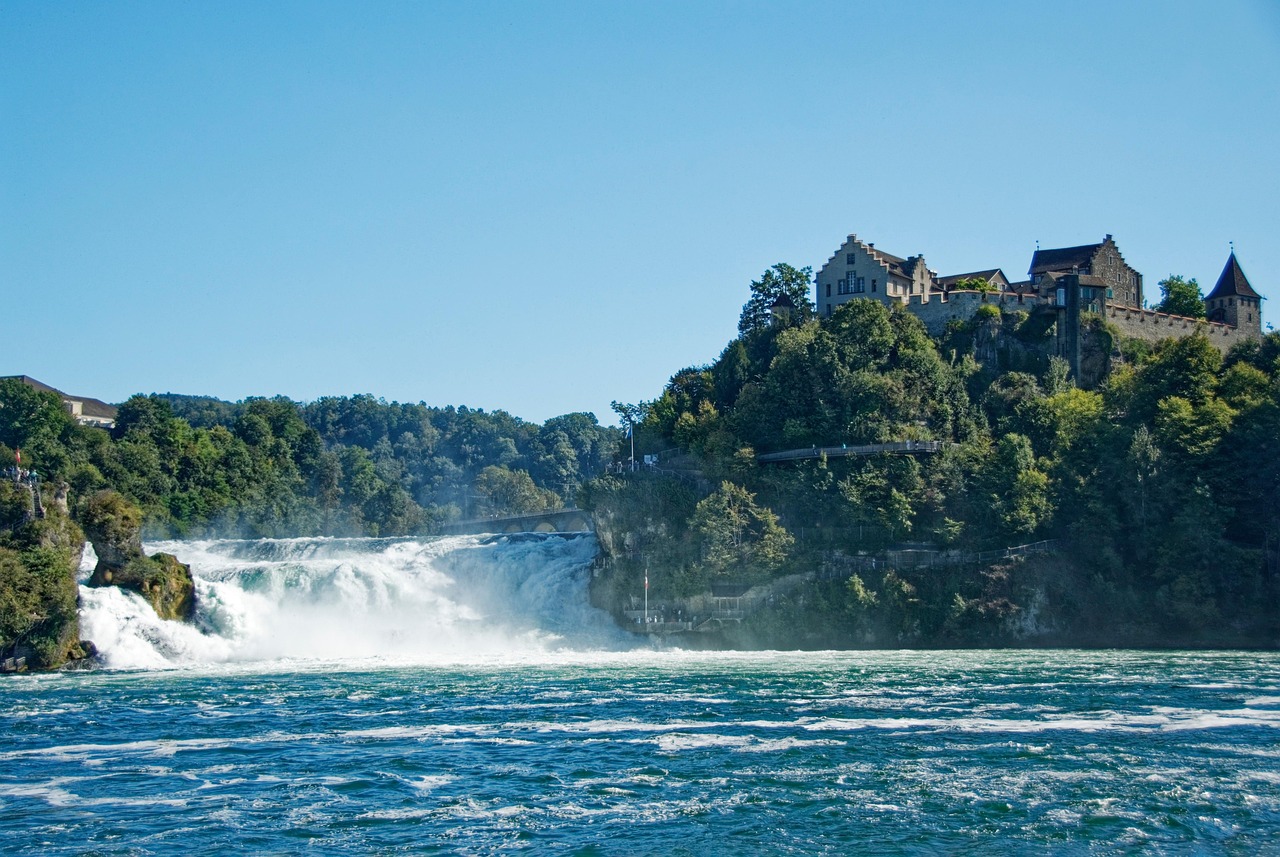 In this image, we observe a composition featuring water, trees, buildings, and a sky.\n
